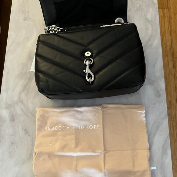 Rebecca Minkoff EDIE Maxi Leather Shoulder Bag, Black w/Silver Chain, NWT - Picture 7 of 8